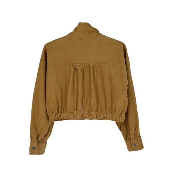 𝅺LA Hearts cropped corduroy Full zip full snap jacket size medium tan New M - Picture 2 of 10